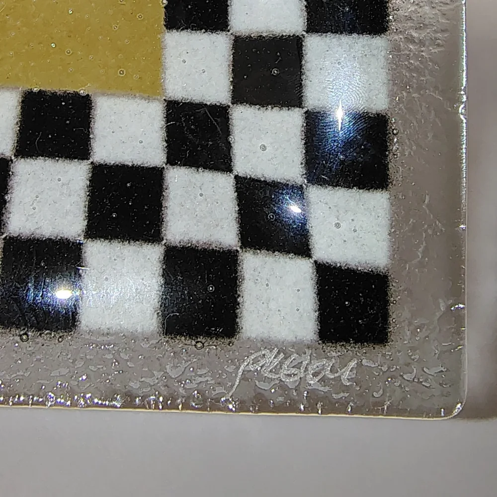 Peggy Karr VTG Fused Art Glass Bistro Chef Square Plate 10